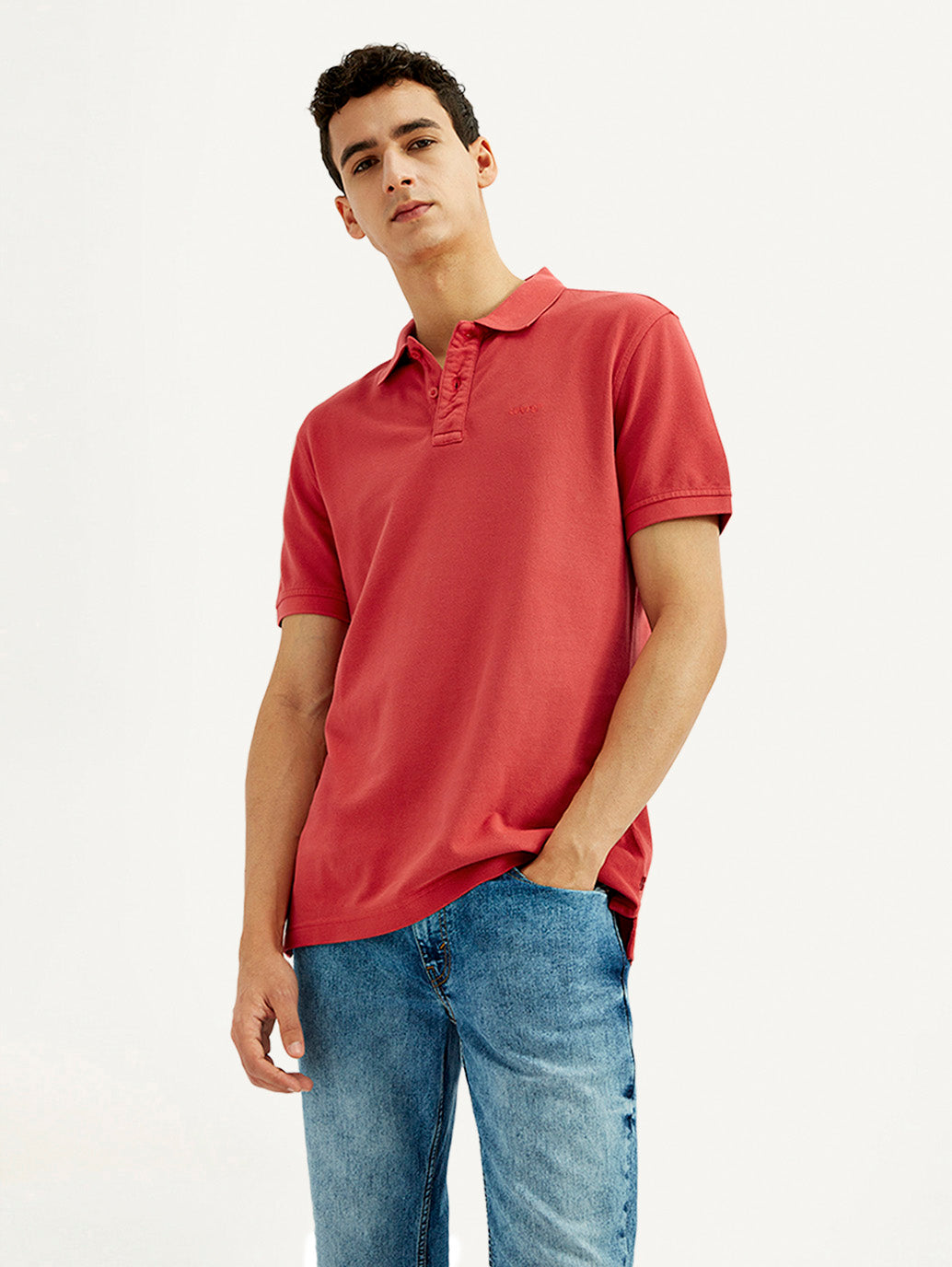 Men's Solid Overdyed Slim Fit Polo T-shirt - 20 View