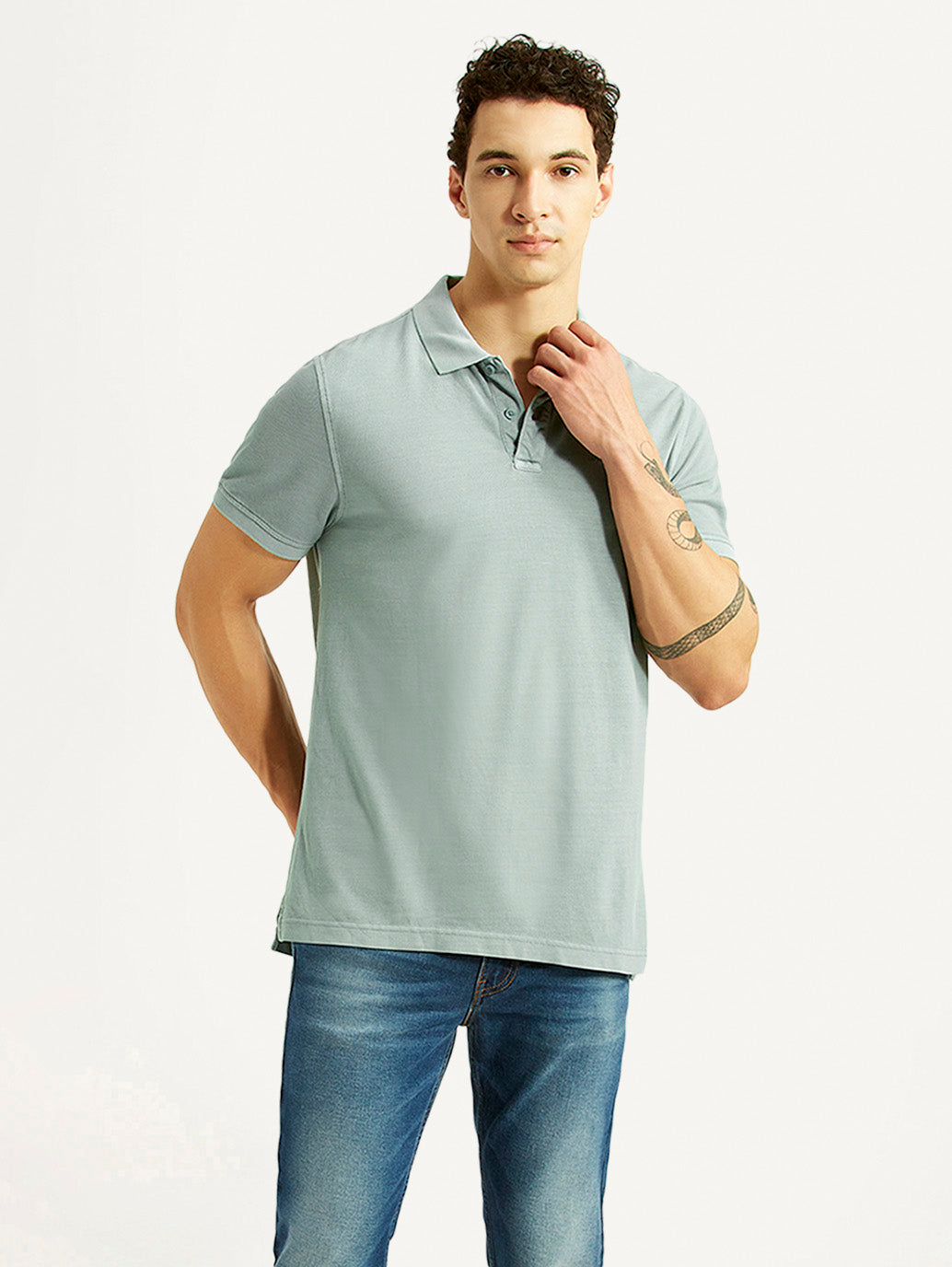 Men's Solid Light Blue Slim Fit Polo T-shirt