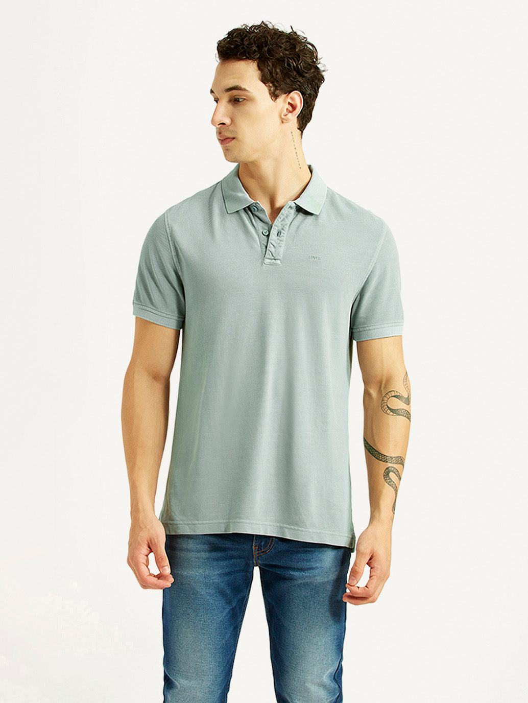 Men's Solid Light Blue Slim Fit Polo T-shirt - Front View