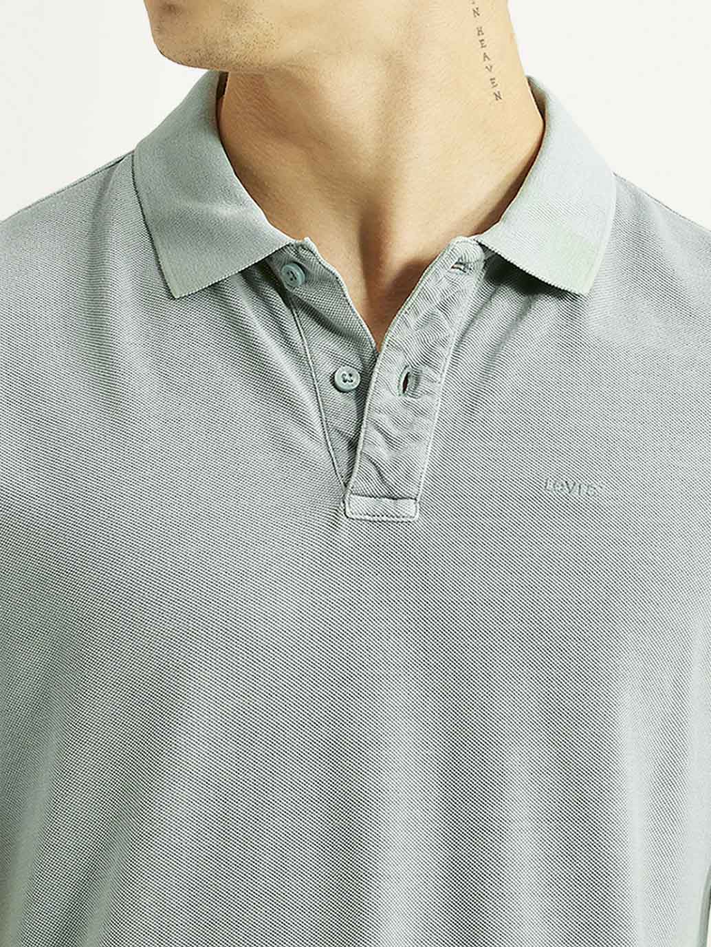 Men's Solid Light Blue Slim Fit Polo T-shirt - Detail View