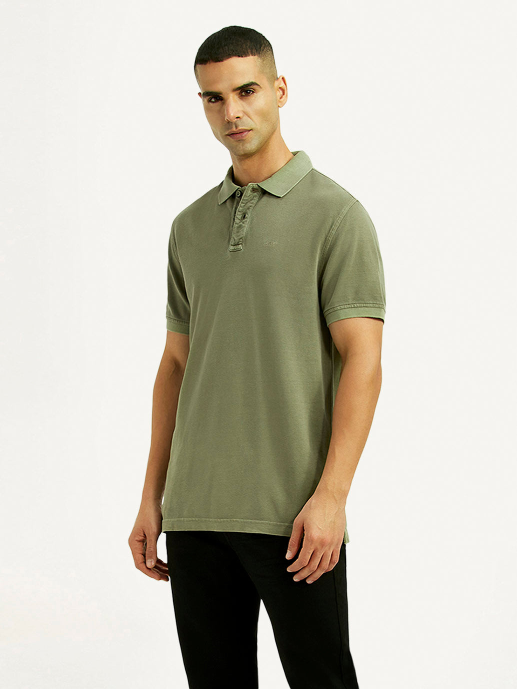 Men's Solid Olive Slim Fit Polo T-shirt