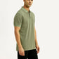 Men's Solid Olive Slim Fit Polo T-shirt - Side View