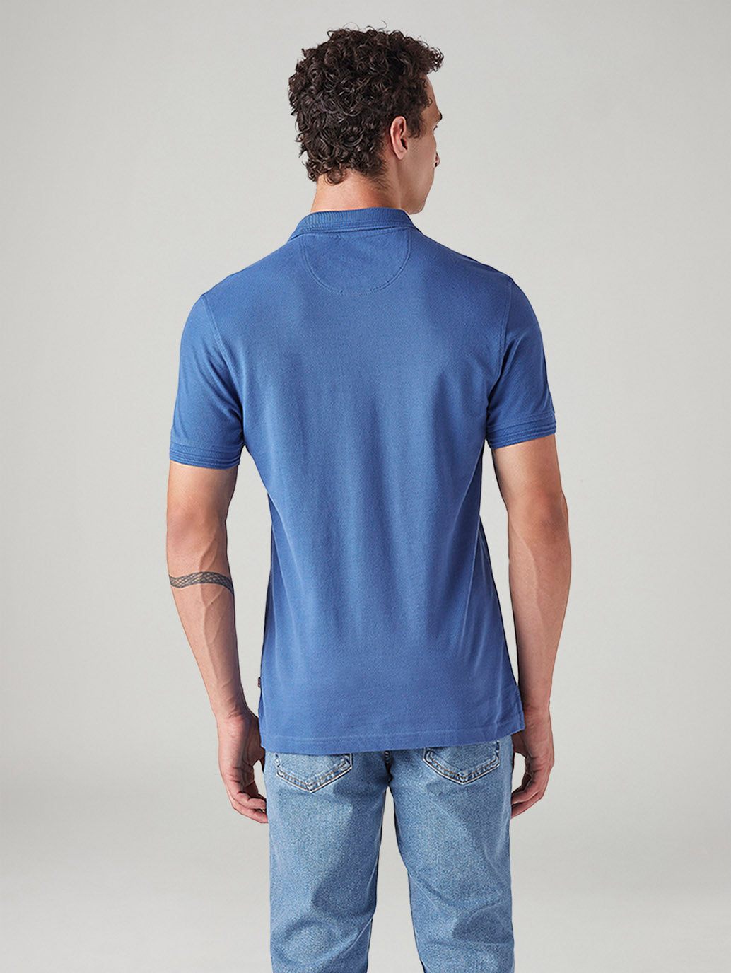 Men's Solid Regular Fit Commuter Polo T-Shirt - Back View