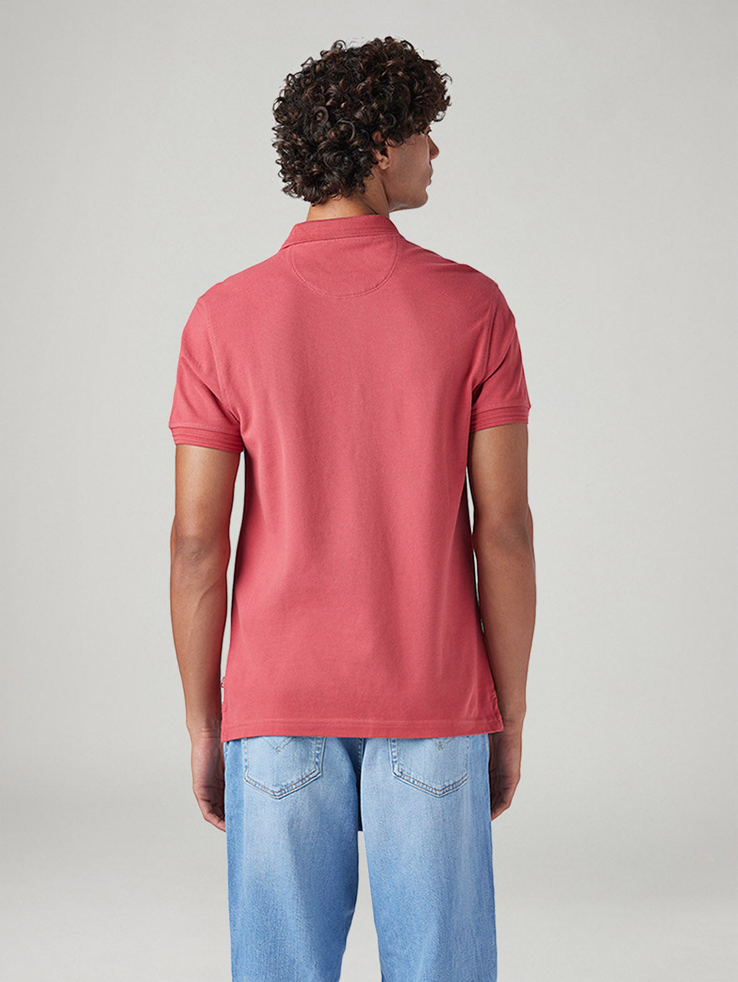 Men's Solid Slim Fit Pique Polo T-Shirt - Back View