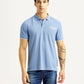 Men's Graphic Print Light Blue Slim Fit Polo T-shirt - Front View