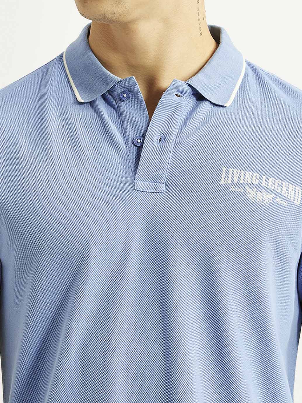 Men's Graphic Print Light Blue Slim Fit Polo T-shirt - Detail View