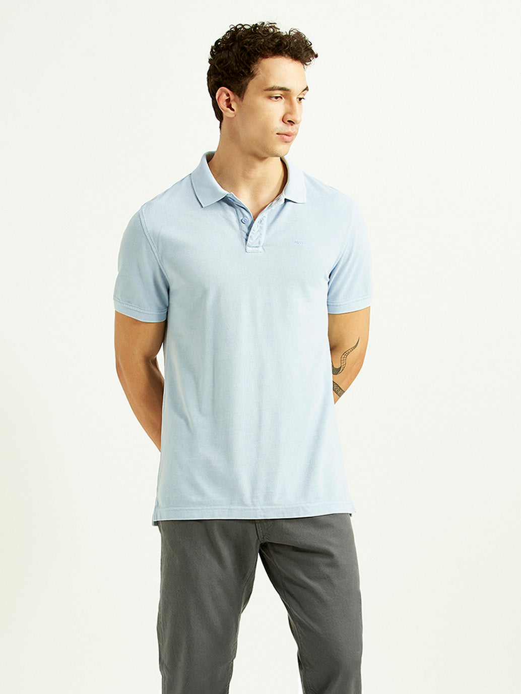Men's Solid Light Blue Slim Fit Polo T-shirt