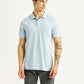 Men's Solid Light Blue Slim Fit Polo T-shirt - Front View