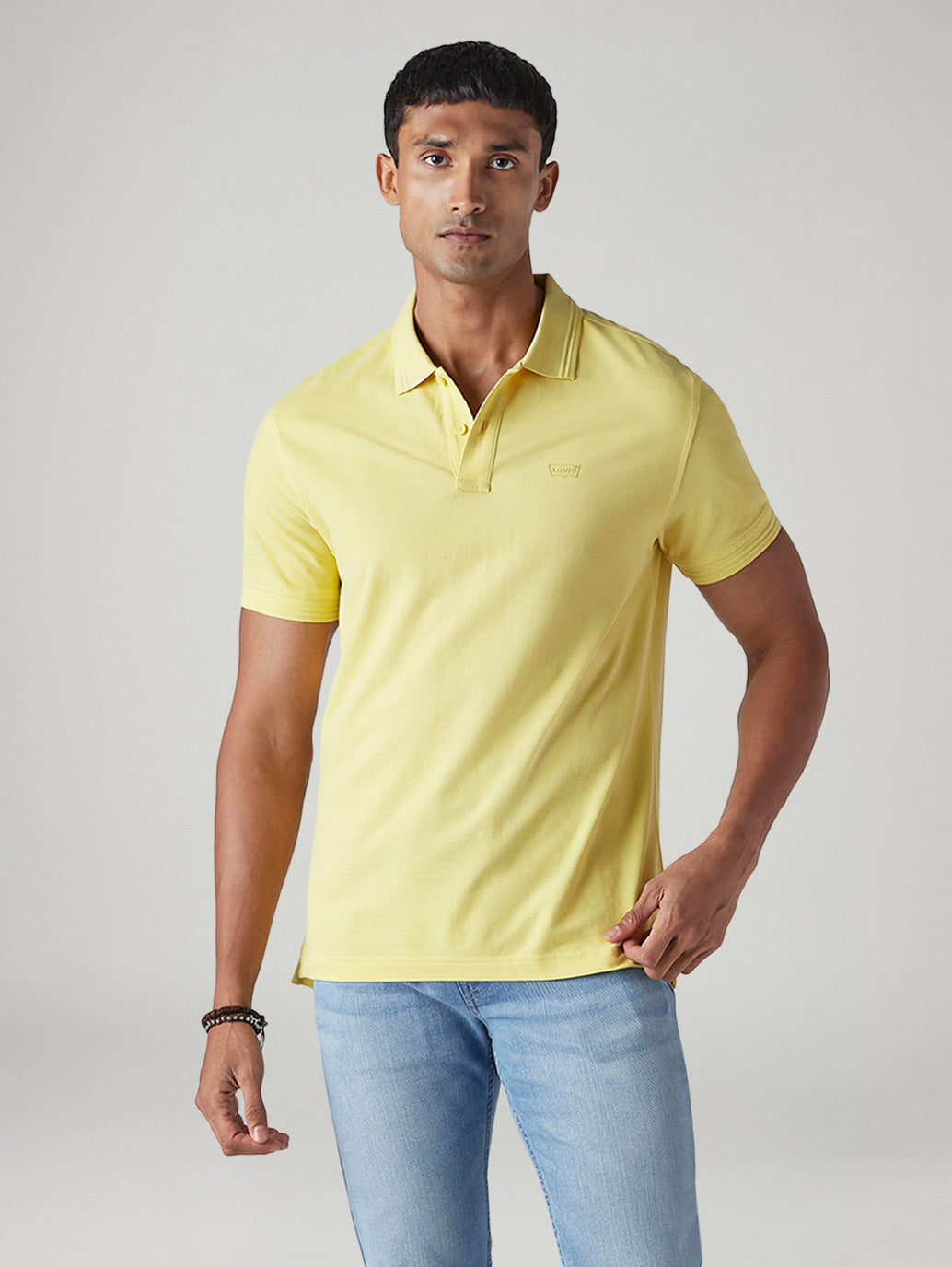 Men's Solid Yellow Pique Polo T-shirt - Styleshot View