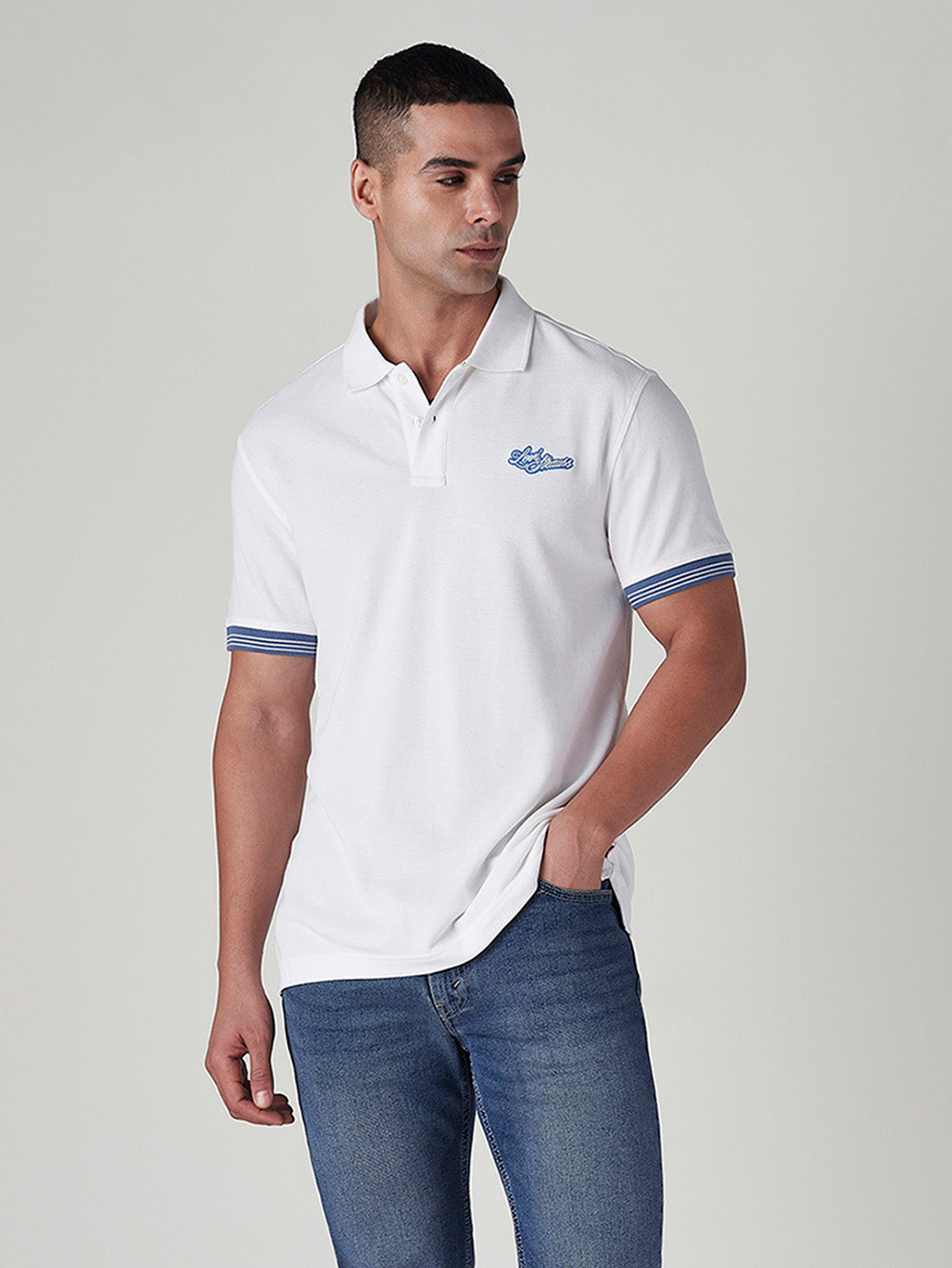 Men's Brand Logo White Pique Polo T-shirt