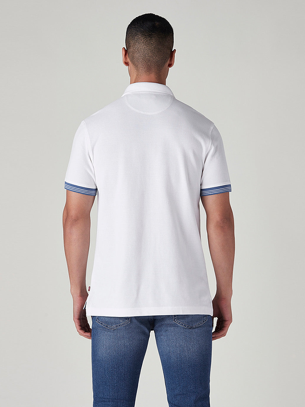 Men's Brand Logo White Pique Polo T-shirt - Back View