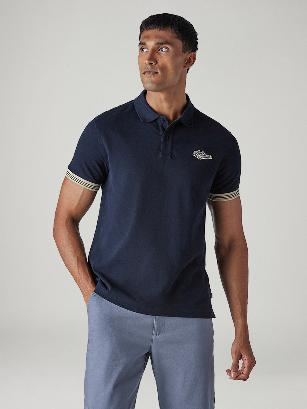 Men's Solid Navy Pique Polo T-Shirt