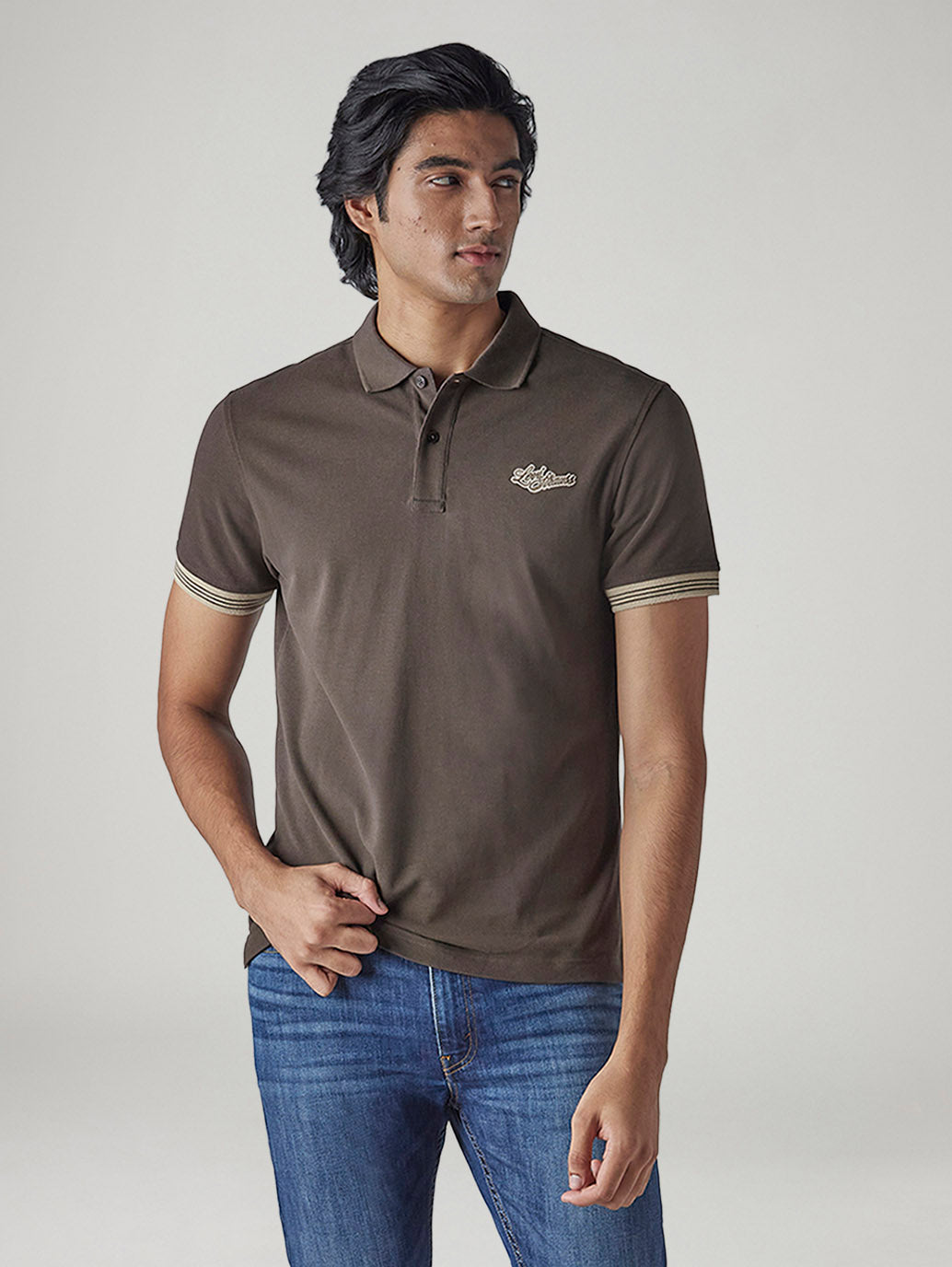 Men's Solid Brown Pique Polo T-Shirt
