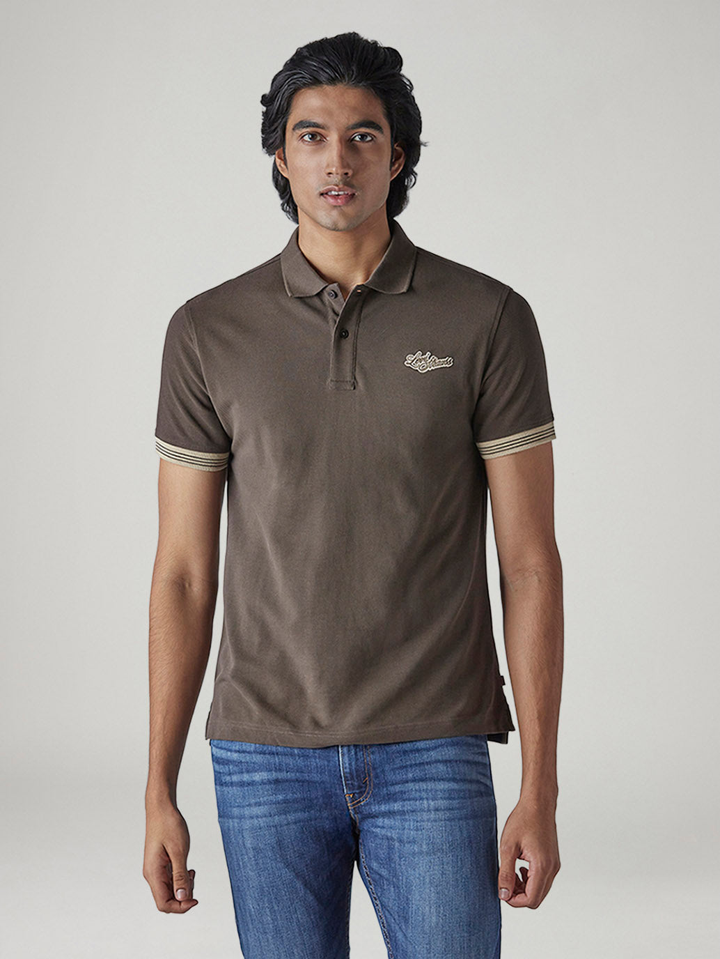 Men's Solid Brown Pique Polo T-Shirt - Front View