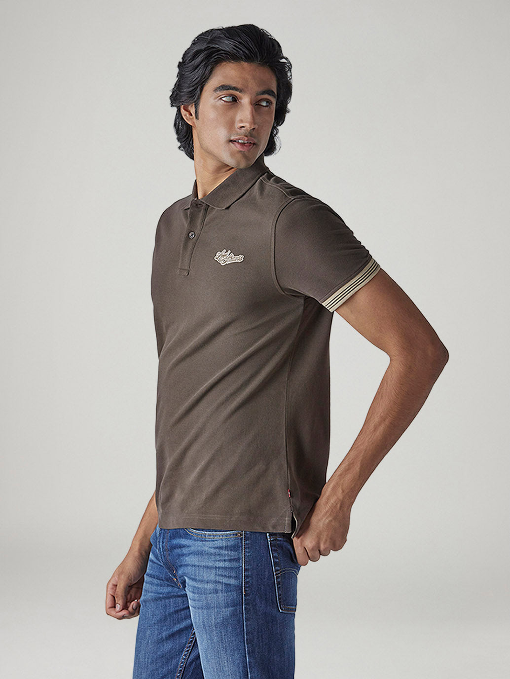 Men's Solid Brown Pique Polo T-Shirt - Side View