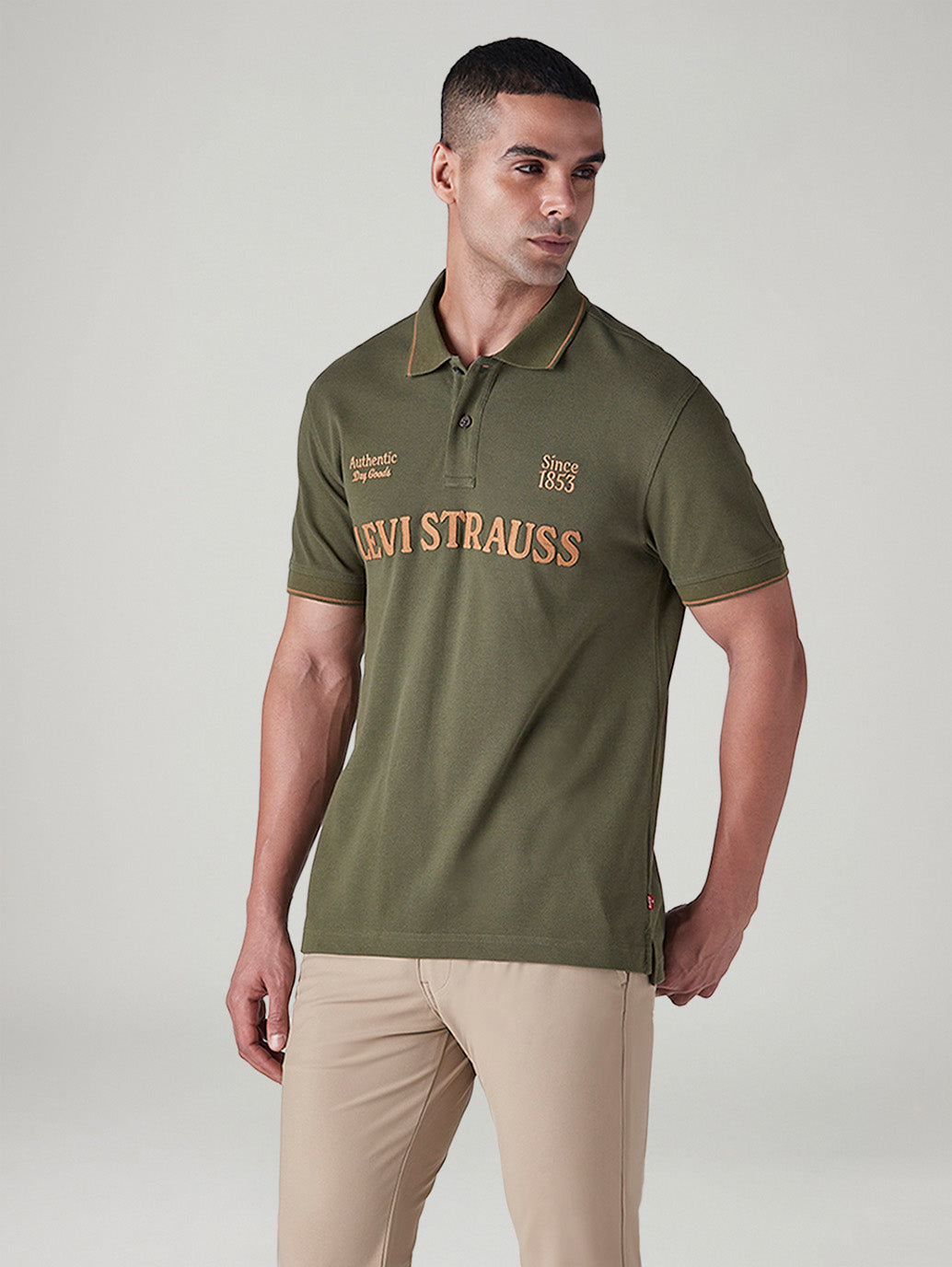 Men's Patchwork Olive Pique Polo T shirt