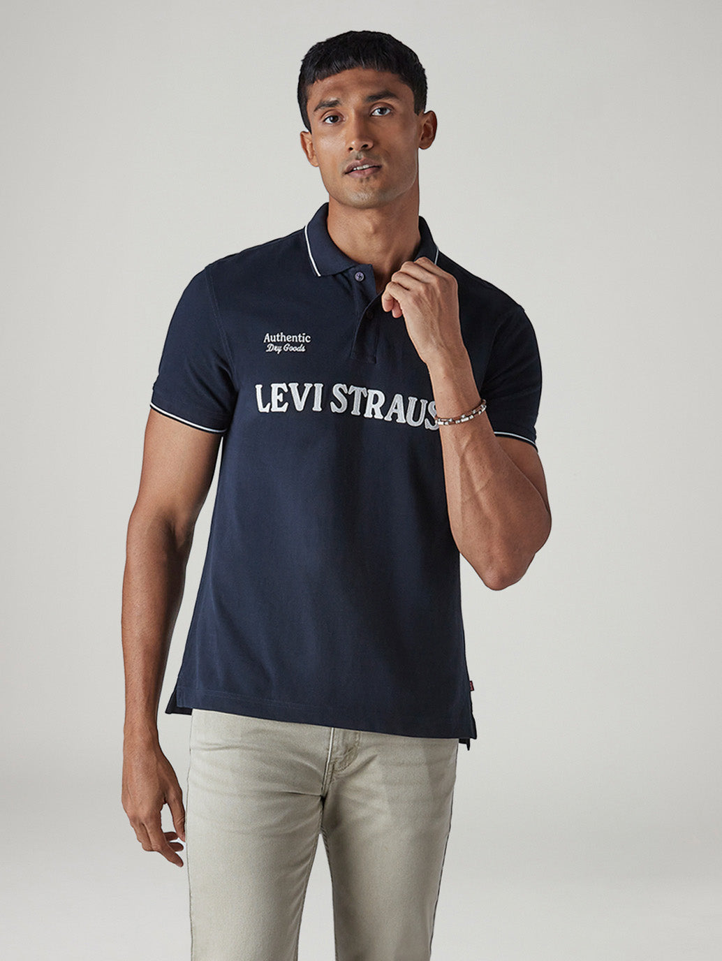 Men's Typography Navy Pique Polo T-Shirt