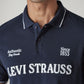 Men's Typography Navy Pique Polo T-Shirt - Detail View