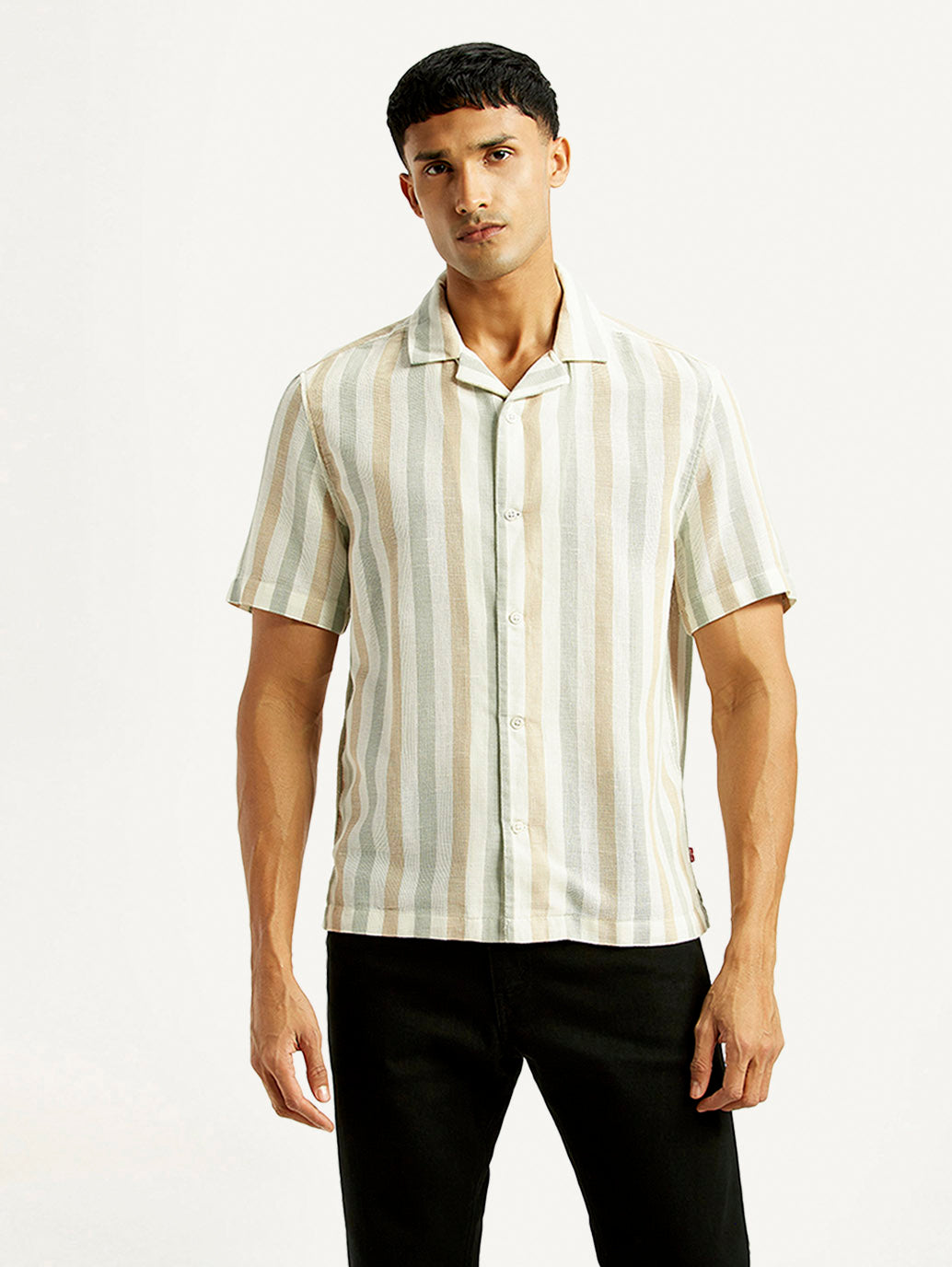 Men's Striped Slim Fit Resort Collar Linen Shirt