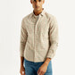 Men's Checkered Peach Slim Fit Shirt - Front View