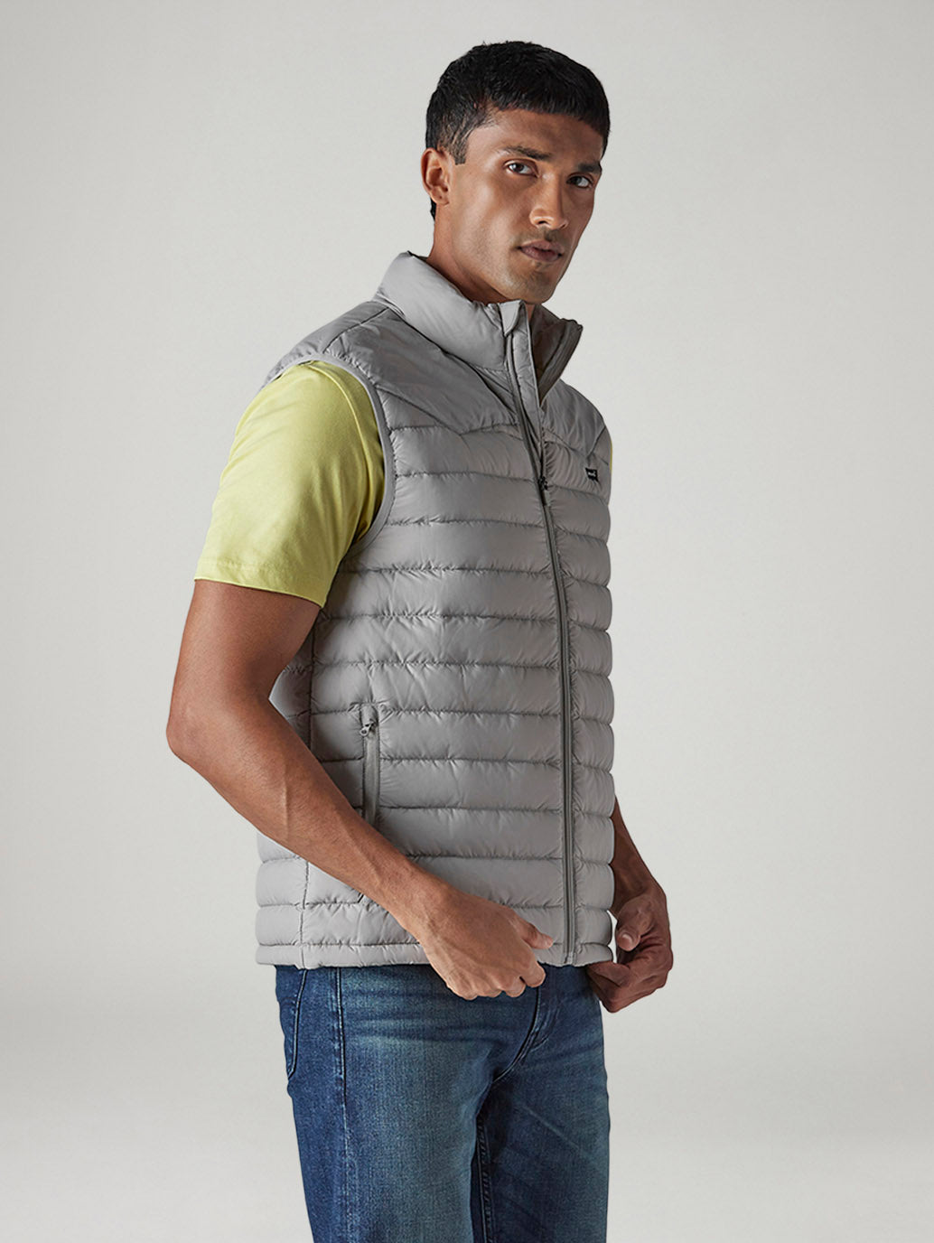 Men's Quilted Slim Fit Puffer Jacket - Side View
