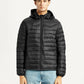 Men's Quilted Black Slim Fit Puffer Jacket - Front View