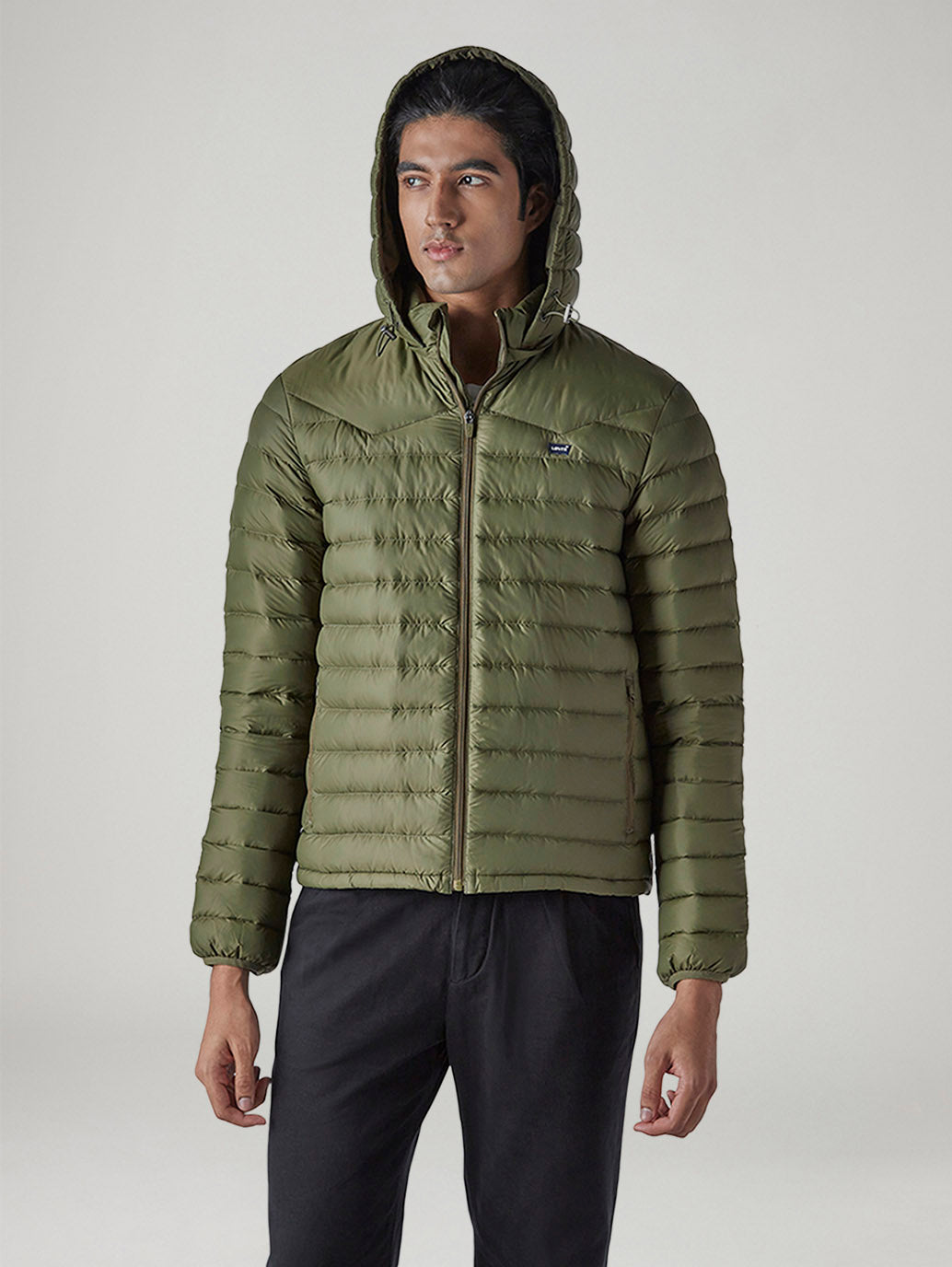 Men's Quilted Slim Fit Puffer Jacket - Front View