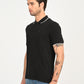 Men's Self Design Black Slim Fit Polo T-Shirt - side View
