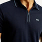 Men's Solid Navy Slim Fit Polo T-shirt - Detail View