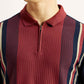Men's Striped Maroon Slim Fit Polo T-shirt - Detail View
