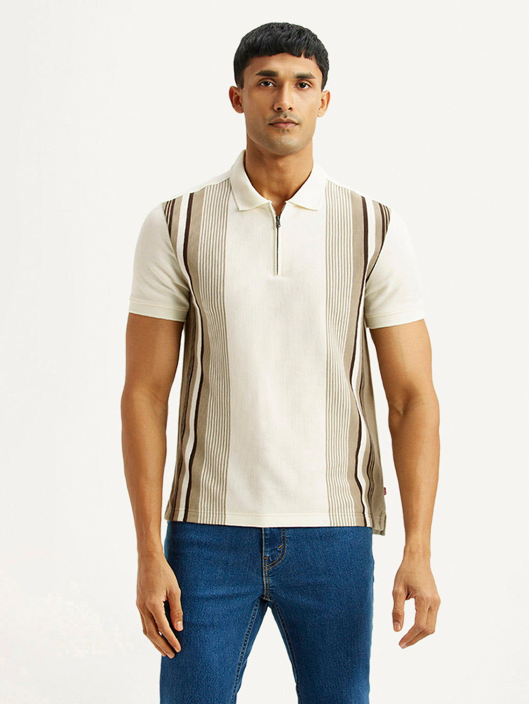 Men's Striped Off White Slim Fit Polo T-shirt