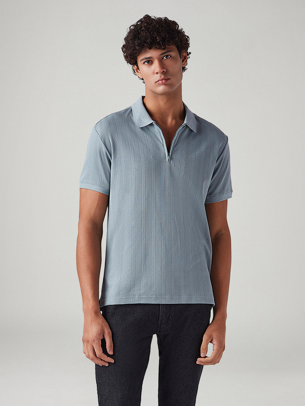Men's Textured Slim Fit Jacquard Polo T-Shirt