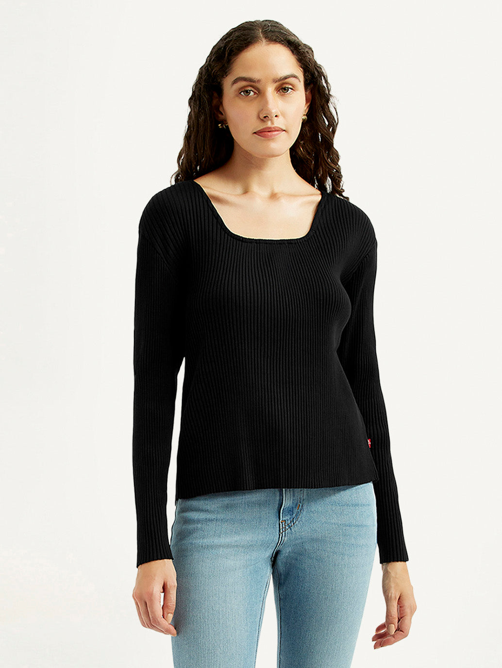 Women's Solid Black Square Neck Top