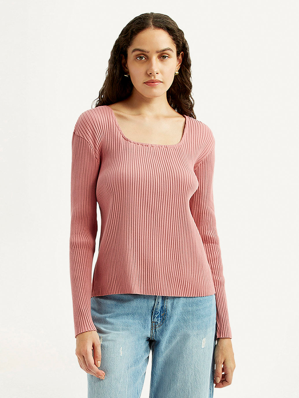 Women's Solid Pink Square Neck Top - Styleshot View