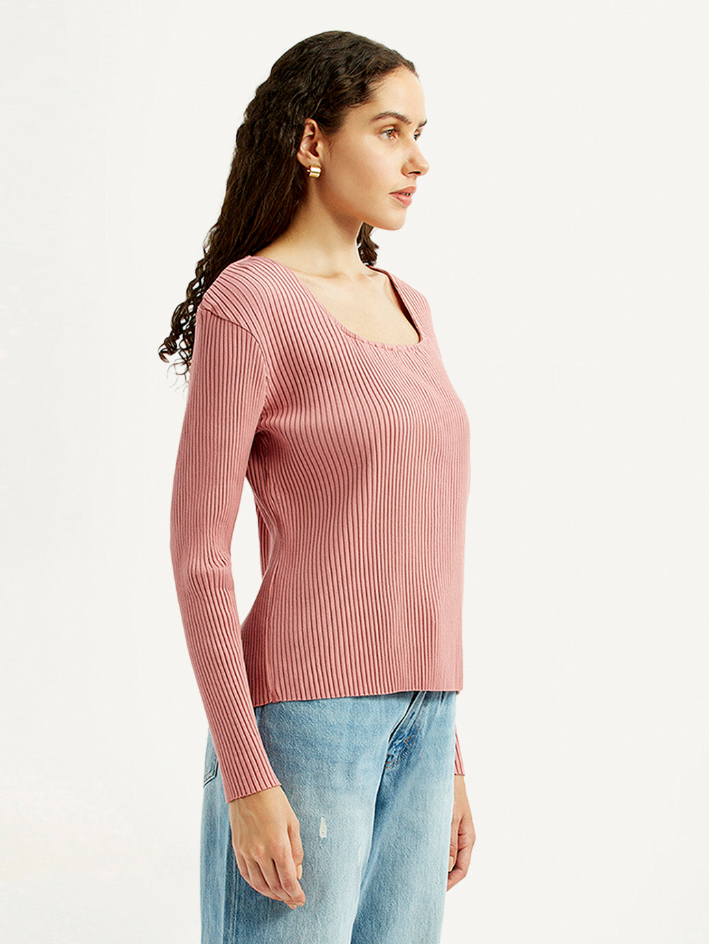 Women's Solid Pink Square Neck Top - Side View