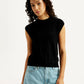 Women's Textured Black Crew Neck Top - Styleshot View