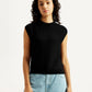 Women's Textured Black Crew Neck Top - Front View