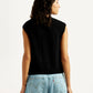 Women's Textured Black Crew Neck Top - Back View