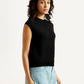 Women's Textured Black Crew Neck Top - Side View