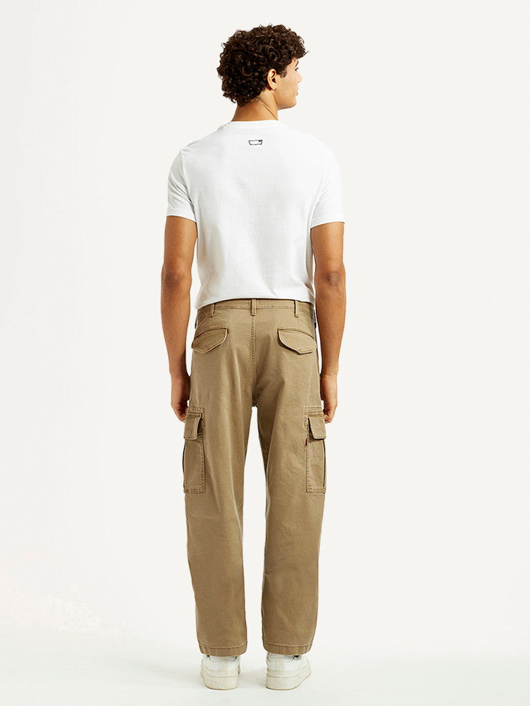 Men's Khaki Overdyed Tapered Fit Mid Rise Cargo Trousers - Back View