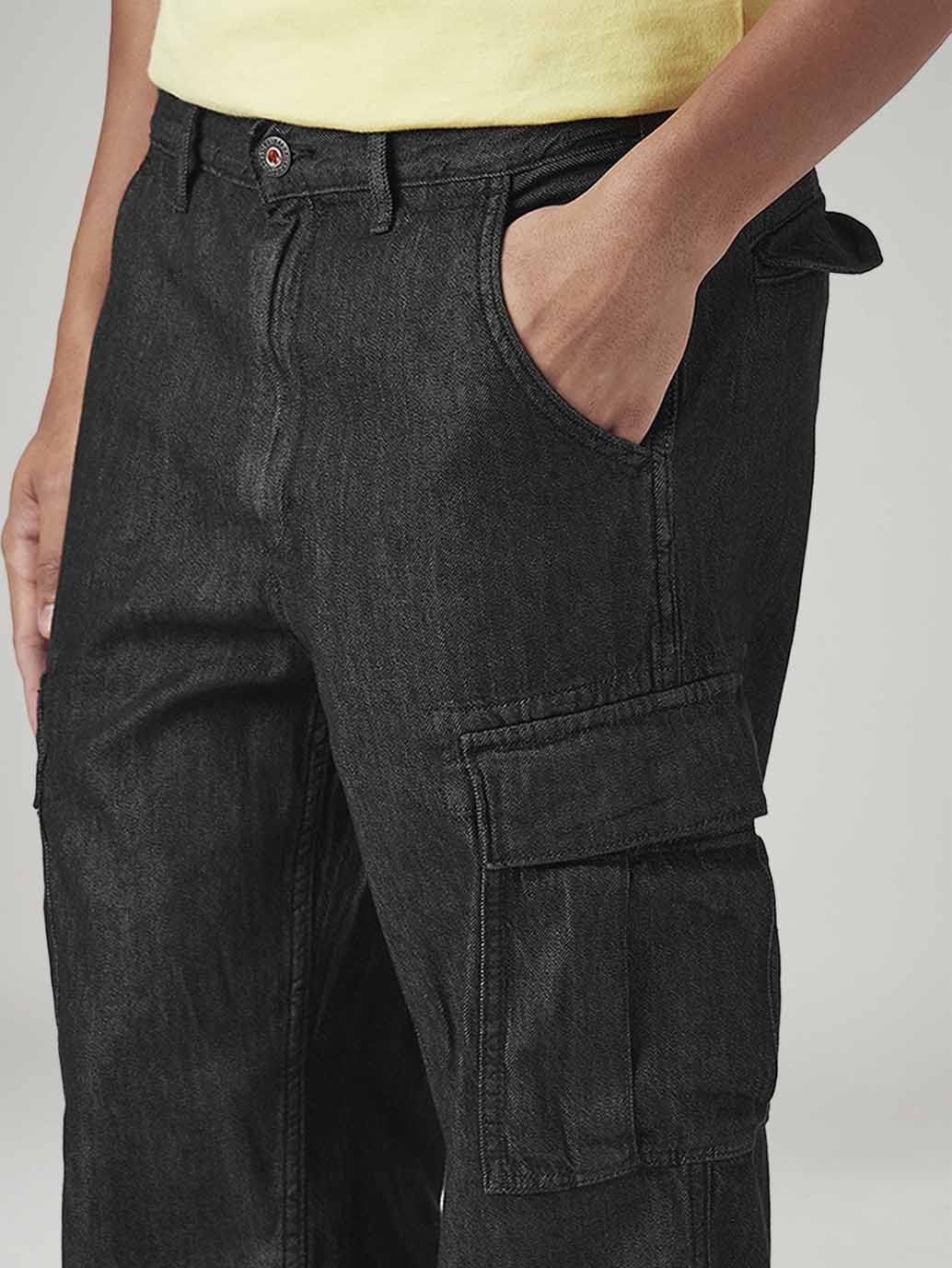 Men's 568 Black Loose Fit Mid Rise Cargos - Detail View