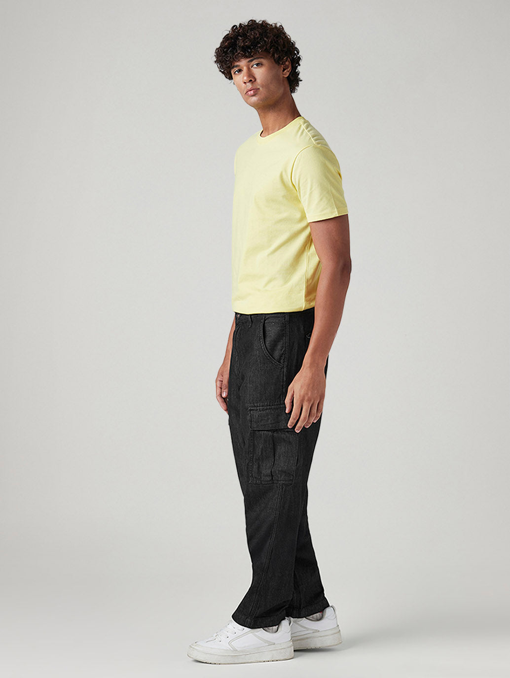 Men's 568 Black Loose Fit Mid Rise Cargos - Side View