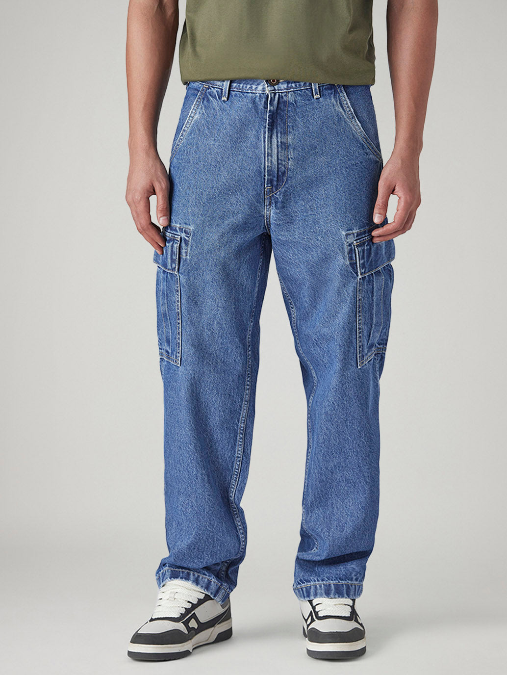 Men's 568 Blue Loose Fit Mid Rise Cargos - Front View