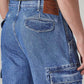 Men's 568 Blue Loose Fit Mid Rise Cargos - Detail View