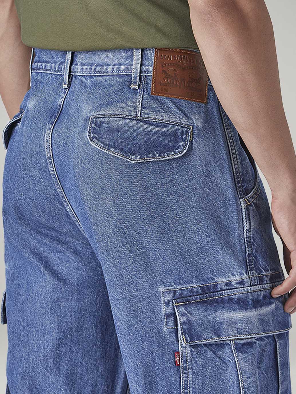 Men's 568 Blue Loose Fit Mid Rise Cargos - Detail View