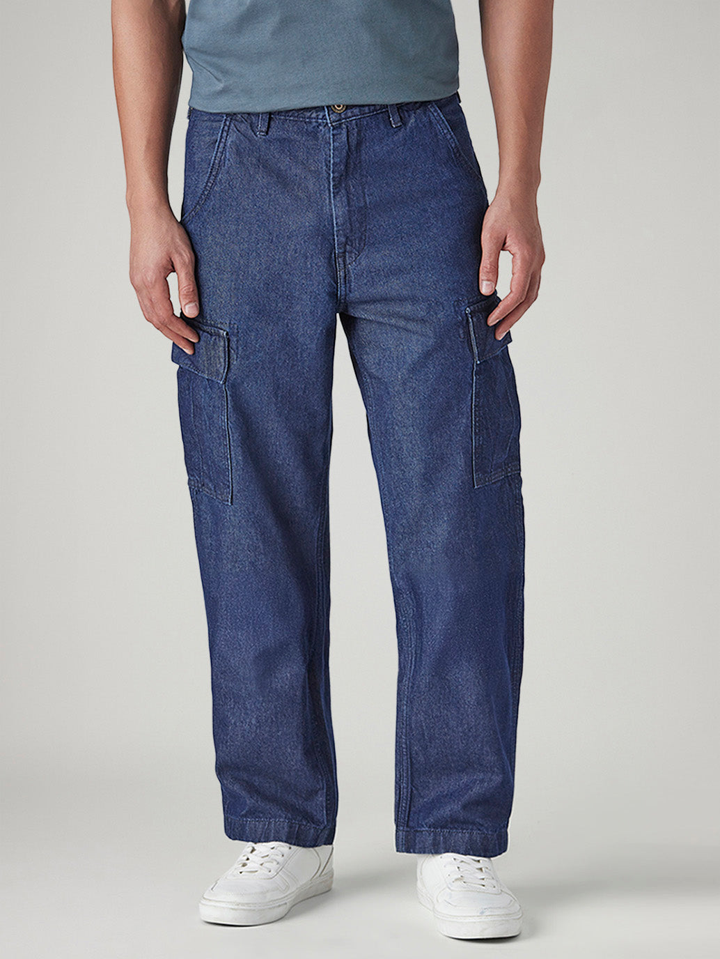 Men's 568 Blue Loose Fit Mid Rise Cargos - Front View