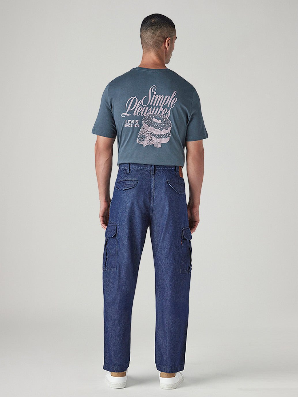 Men's 568 Blue Loose Fit Mid Rise Cargos - Back View