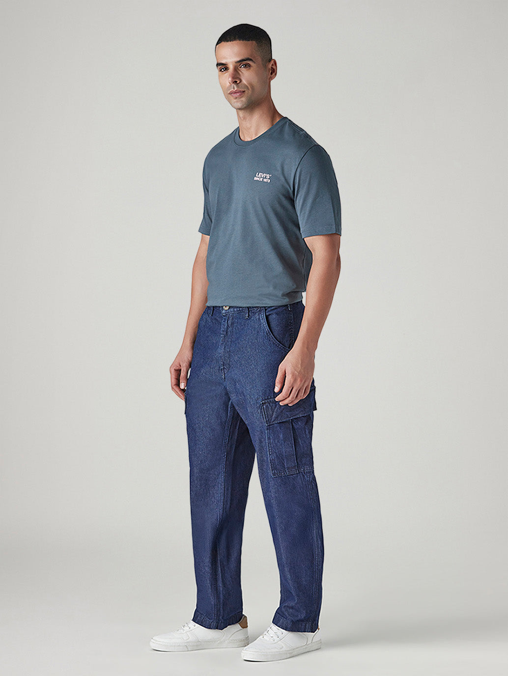 Men's 568 Blue Loose Fit Mid Rise Cargos - Side View