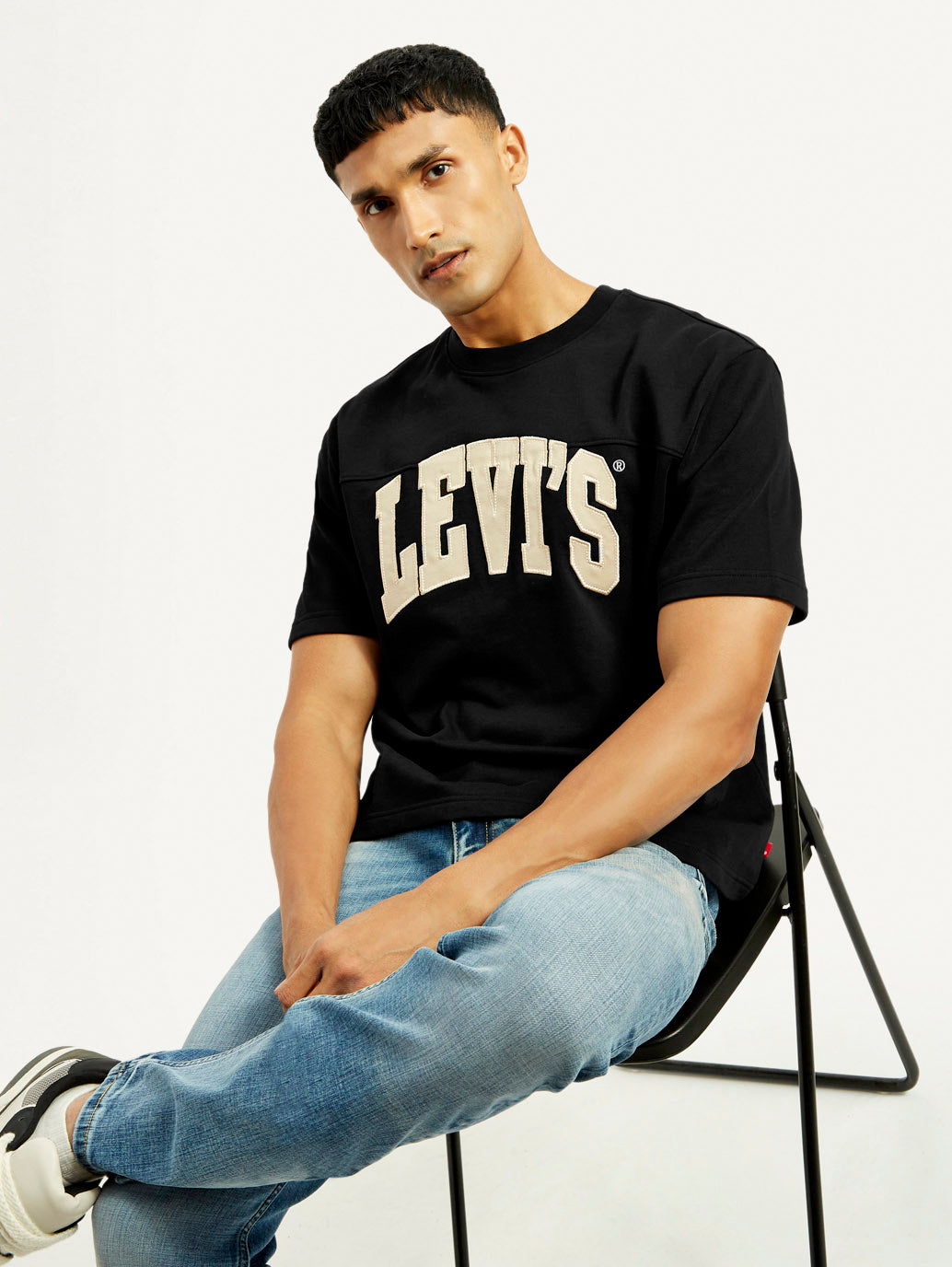 Men's Brand Logo Black Loose Fit T-Shirt
