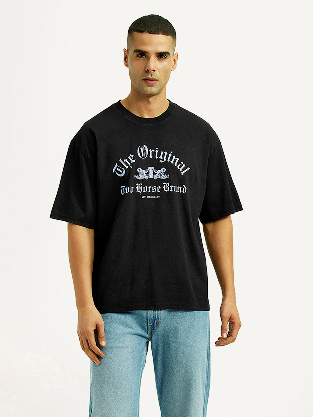 Men's Graphic Print Black Boxy T-shirt - Front View